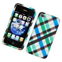 Apple iPhone 4 4S New Hard Skin Snap on Cover Phone Case Blue Plaid 