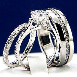   Hers Engagement Wedding Bridal Band Mens and Womens Ring Set  