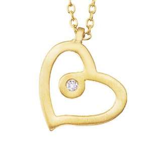   Yellow gold with White diamond open heart pendant necklace Jewelry