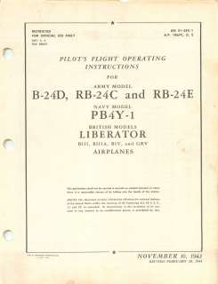 24 D Liberator Flight Instructions WWII Pilot Handbook AAF 