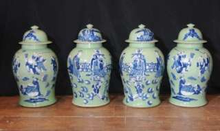 Set 4 Nanking Pottery Chinese Ginger Jars Urns Porcelai  