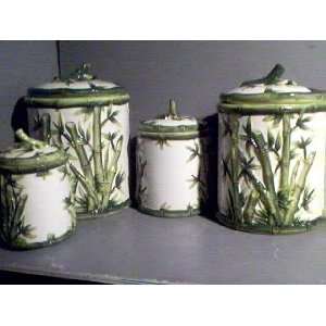    BAMBOO Majolica 3 Dimensional 4 Canisters Set NEW