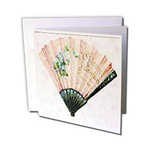  Florene Vimtage   Pink French Fan With Writing   Greeting 