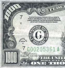1934 A $1000 ONE THOUSAND FEDERAL RESERVE BILL NOTE VERY FINE CHICAGO 