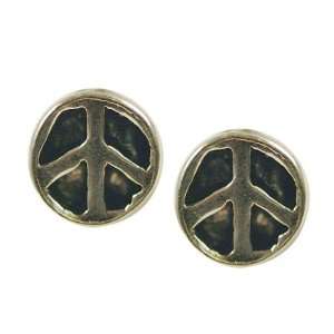  Stud Earrings Sterling Silver   Inlayed Peace Signs 