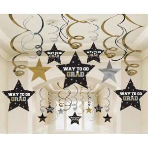 Lets Party By Amscan Graduation Star Swirl Decorations   Black, Silver 