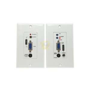 VGA and 3.5mm Audio Over One Cat5 Cable Extender Wall Plate (up to180 