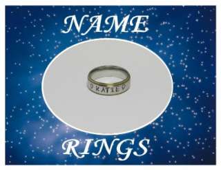   Steel 6mm Gold Edge Personalized Engraved Name Ring With Hearts  