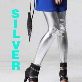    Length Footless Shiny Leggings Pants Tights Black Gold Silver  
