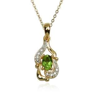  Yellow Gold Plated Sterling Silver 6x4mm Oval Peridot and 