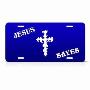 Jesus Saves Cross Religious Metal License Plate Wall Sign Tag