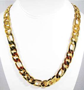 20 INCH 14K GOLD OVERLAY FIGARO CHAIN NECKLACE 12MM  