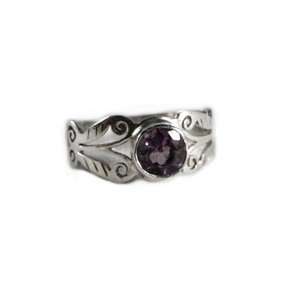  Amethyst Butterfly Ring with Round Genuine Stone Sterling 
