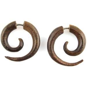   Sono Wood Spiral With Steel Ear Base Earrings Evolatree Jewelry