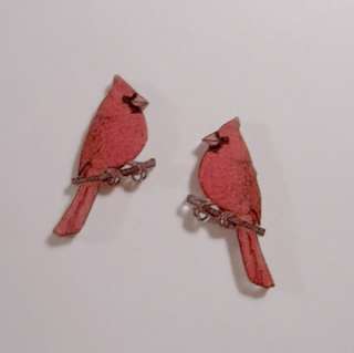 Bright Red Cardinal on Branch Stud Earrings  