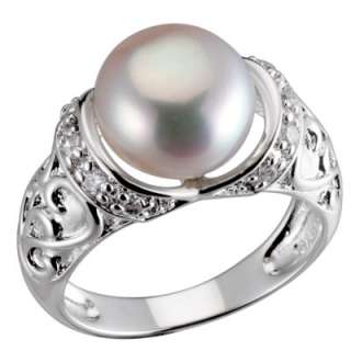   Round Fresh Water Pearl CZ Accent Royal Bridal Wedding Ring  
