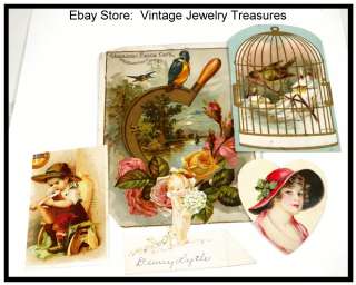 Lot of 5 Victorian Paper Trade Cards Scraps Birdcage Lion Coffee 