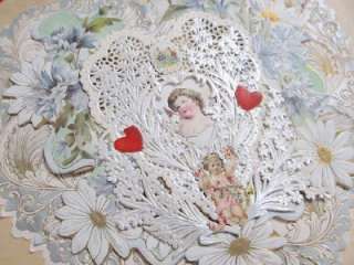 Victorian Paper Lace Heart Shape Cupid Layered Valentine Card of Paper 