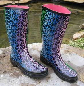 Womens 1,4,3.Girl BRAND SMALL PEACE SIGN Design Rain Boots Size 9