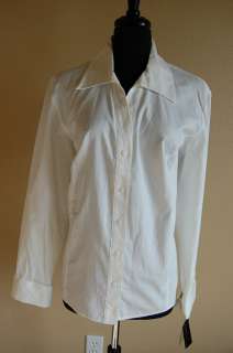 RAFAELLA New $54 White 100% Cotton Button Down Fold Up Cuffs Career 