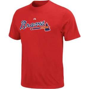  Majestic Atlanta Braves Red Official Wordmark T shirt 