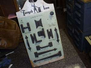 OLD FORGED IRON HINGES HARDWARE STORE DISPLAY  