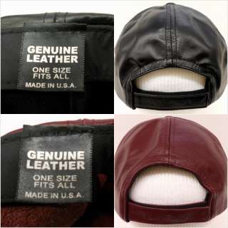  Plain Leather Cap Made In USA Velcro Adjust Baseball Adjustable Ball 