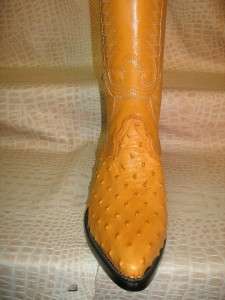 New Mens Embossed Ostrich Leather Buttercup Yellow Boots  