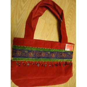  Elegant Red Velveteen 15 x 11 Tote bag with Dangling 