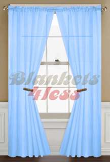Light Blue Solid 2 Piece Voile Sheer Window Curtain Panels   Brand New 
