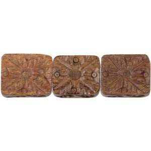 Existence Beads 4/Pkg Wood Rectangular Carved/Brown 