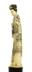 Lg Chinese Ox Bone Carved Empress Lady Figure Figurine Signed  