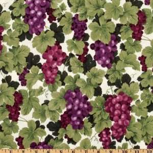  44 Wide Wine Lovers Grapes Cream Fabric By The Yard 