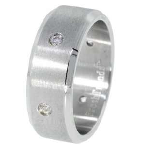  CZ Studded Two Tone Brushed & Polished Stainless Steel 