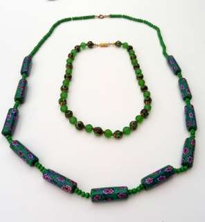   Necklace VENETIAN Glass BEADS Choker Murano Italy Green Blue  