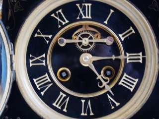   Richard & Co black polished marble & sienna marble mantel clock  