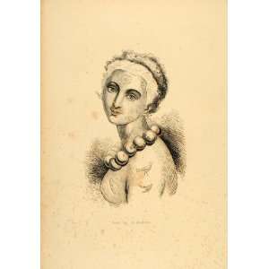  1843 Engraving Costume Woman Hawaiian Queen Body Art 
