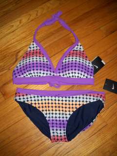  Womens 2 Pc Reversible Bikini Purple Dots Navy 8, 10, 12, 14, 16 NWT