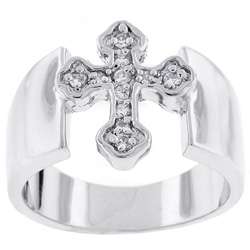   Mies Silvertone Cubic Zirconia Cross Thick Band Ring  