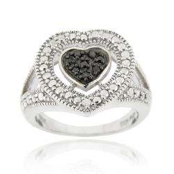 Sterling Silver 1/10ct TDW Black Diamond Heart Ring  