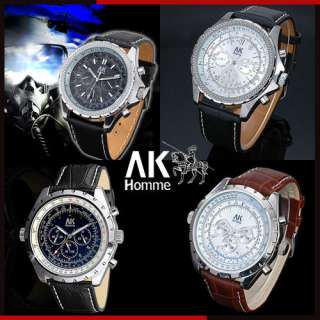 AK Homme Business Style Leather Automatic Mechanical Mens Wrist Watch 