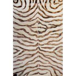   Animal Pattern Brown Zebra Wool/ Viscose Rug (4 x 6)  