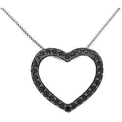 Sterling Silver Black CZ Heart Frame Necklace  