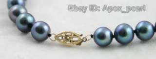 9MM FW BLACK Pearl Necklace Bracelet Earring 14k Gold  