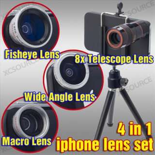 4in1 Lens Kit for iPhone 4S 4G 4 (8X Telephoto+Fish Eye+Wide Angle 