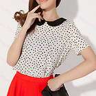New Womens Clothes contrast Lace peter pan collar Comma Print Top 