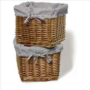  Small Willow Basket Set in Honey with Black Gingham Liner 