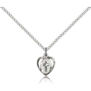  .925 Sterling Silver Heart / Cross Medal Pendant 3/8 x 3/8 