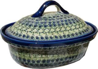 Polish Pottery Oval Baking Dish with Lid Large  