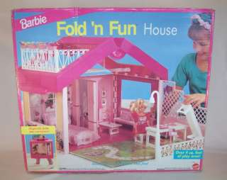   Fun Doll House Playset Carrying Case Balcony Table Bench Mattel  